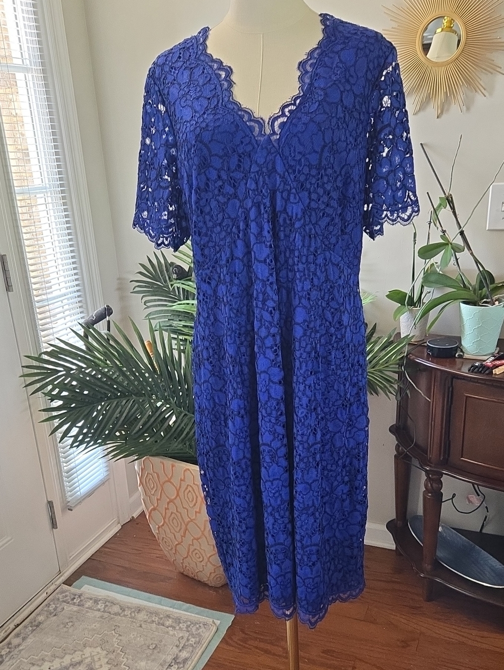 Calvin Klein Cobalt Blue Lace V-Neck Midi Dress